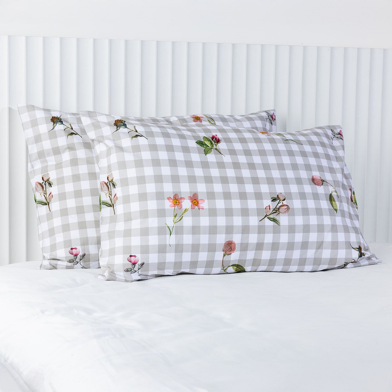 Gracious Living Check Floral Pillowcase Pair 100% Cotton