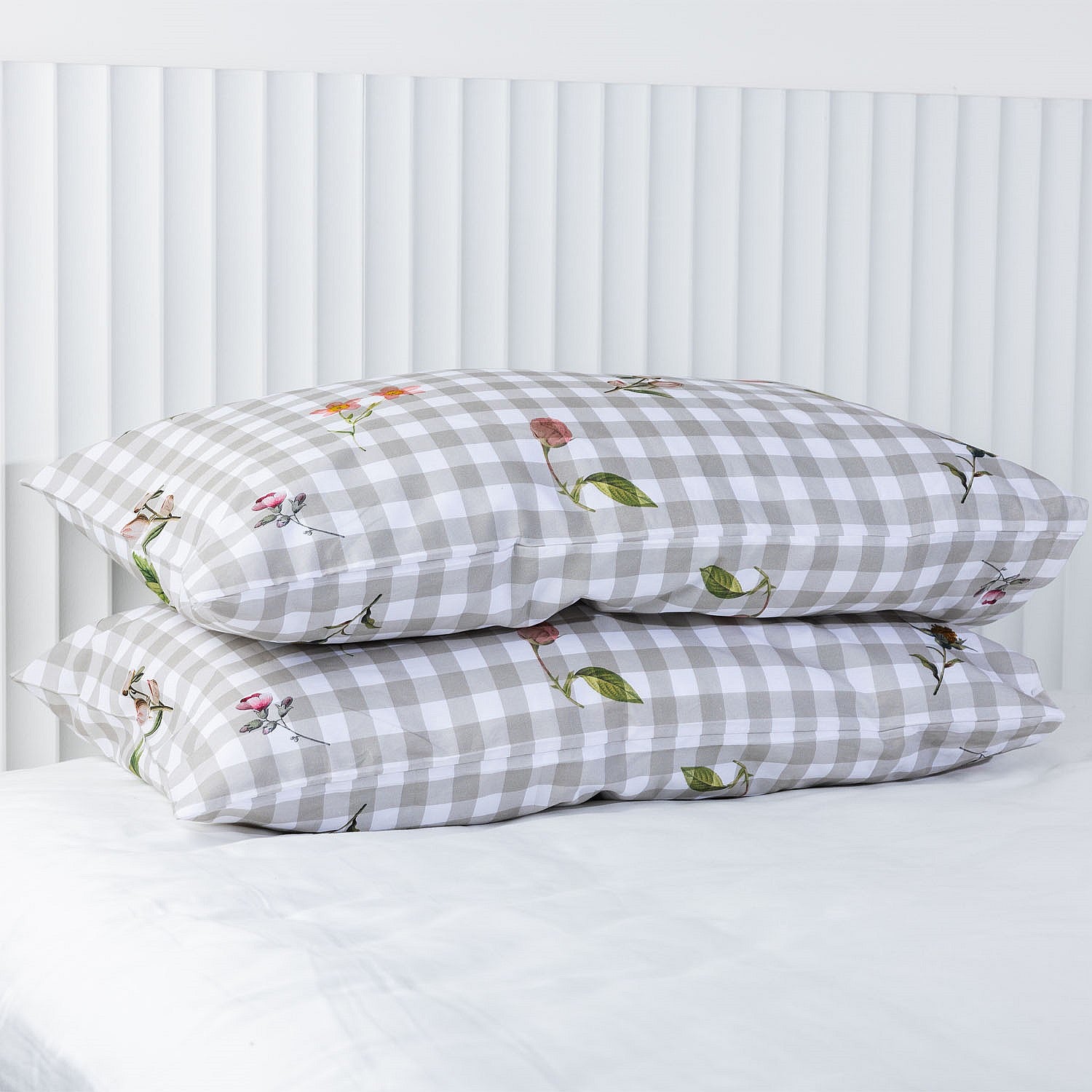 Gracious Living Check Floral Pillowcase Pair 100% Cotton