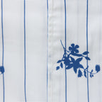 Pure & Simple Nova Printed Sheet Set in Blue packaged with matching fabric bag, featuring navy stripes and floral detailing.