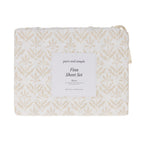 Close-up of the Pure & Simple Finn Printed Sheet Set in Natural, featuring a soft beige botanical pattern on a white background.