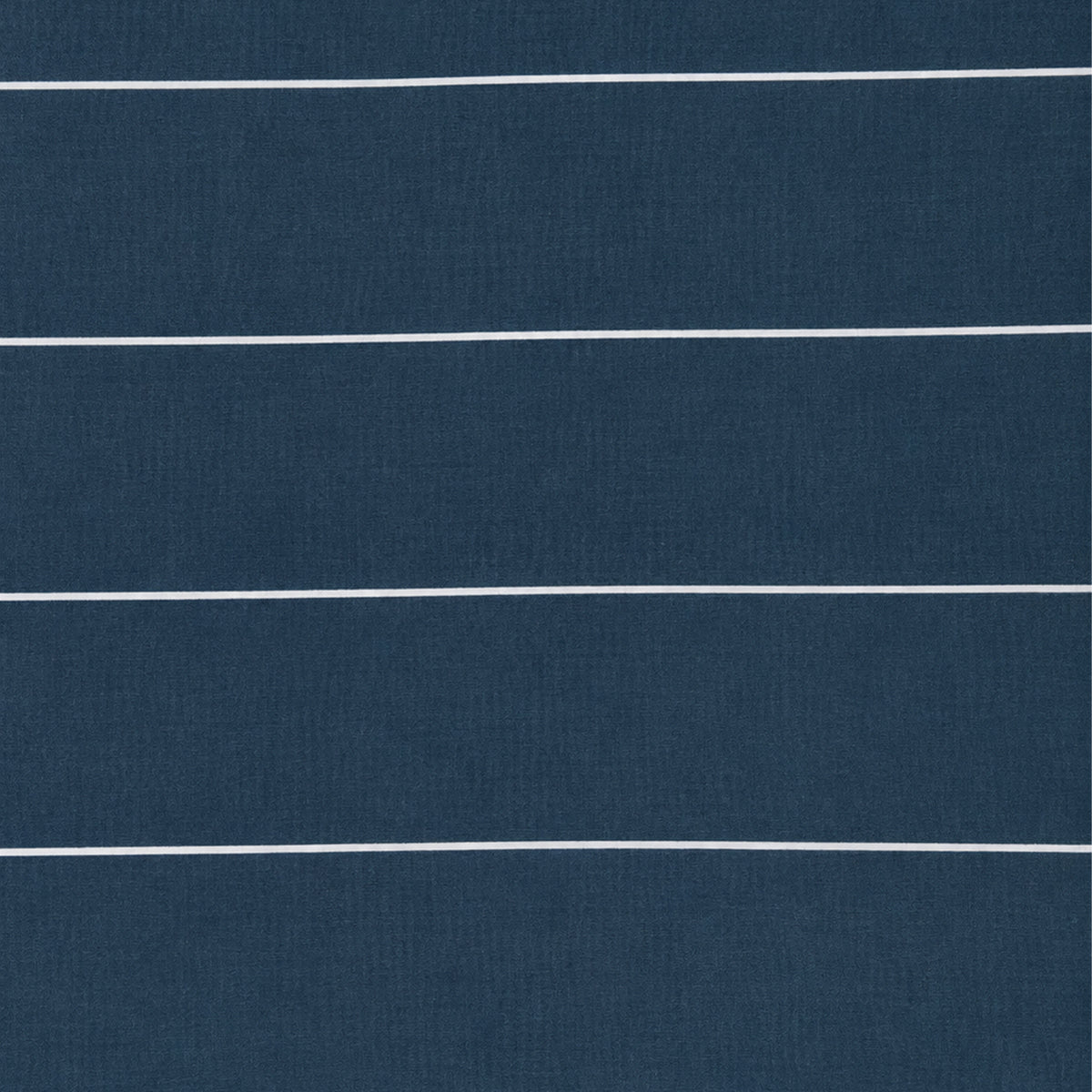 Navy Isabella sheet fabric featuring fine white stripes on a deep navy blue background.