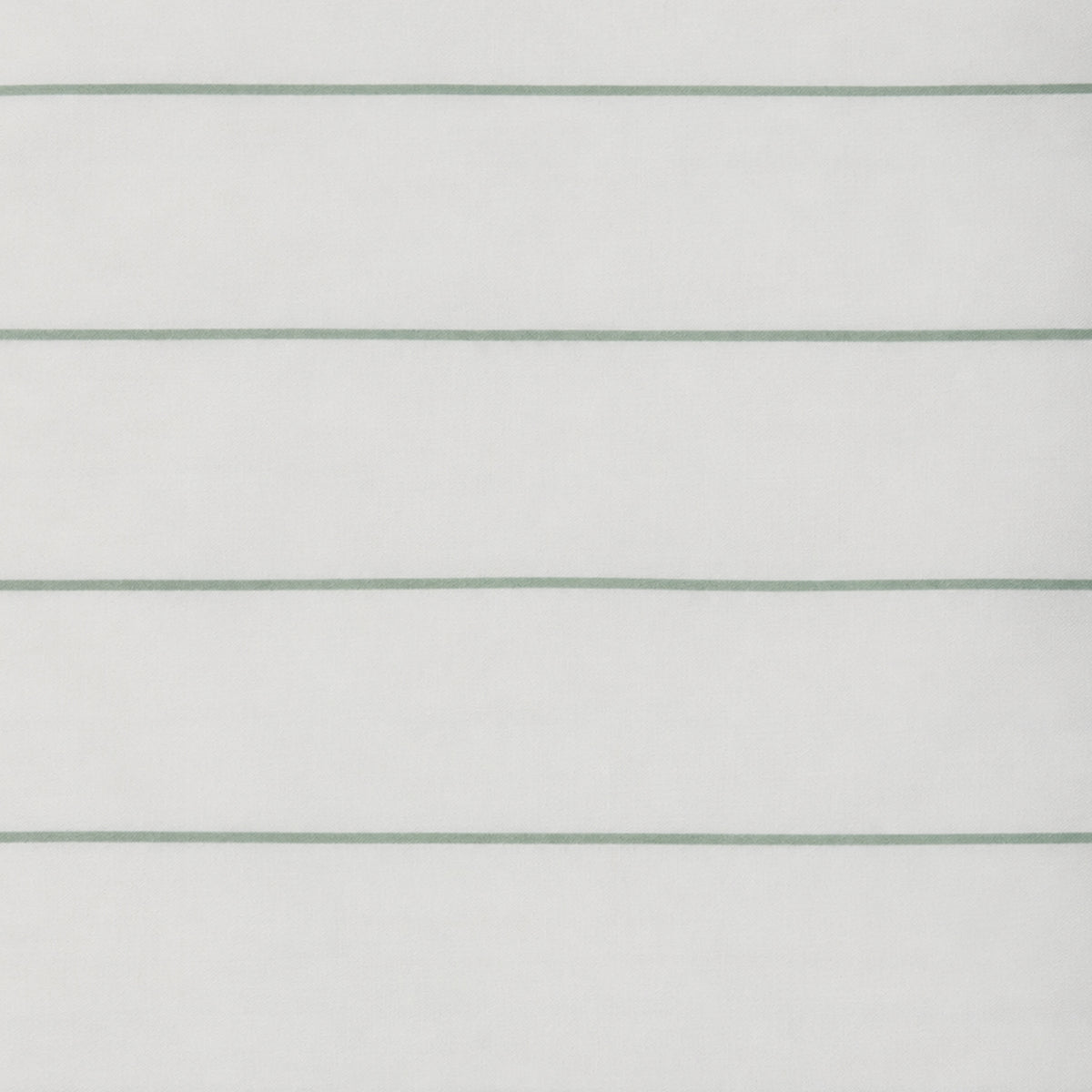 White Isabella sheet fabric featuring fine seafoam green stripes on a crisp white background.