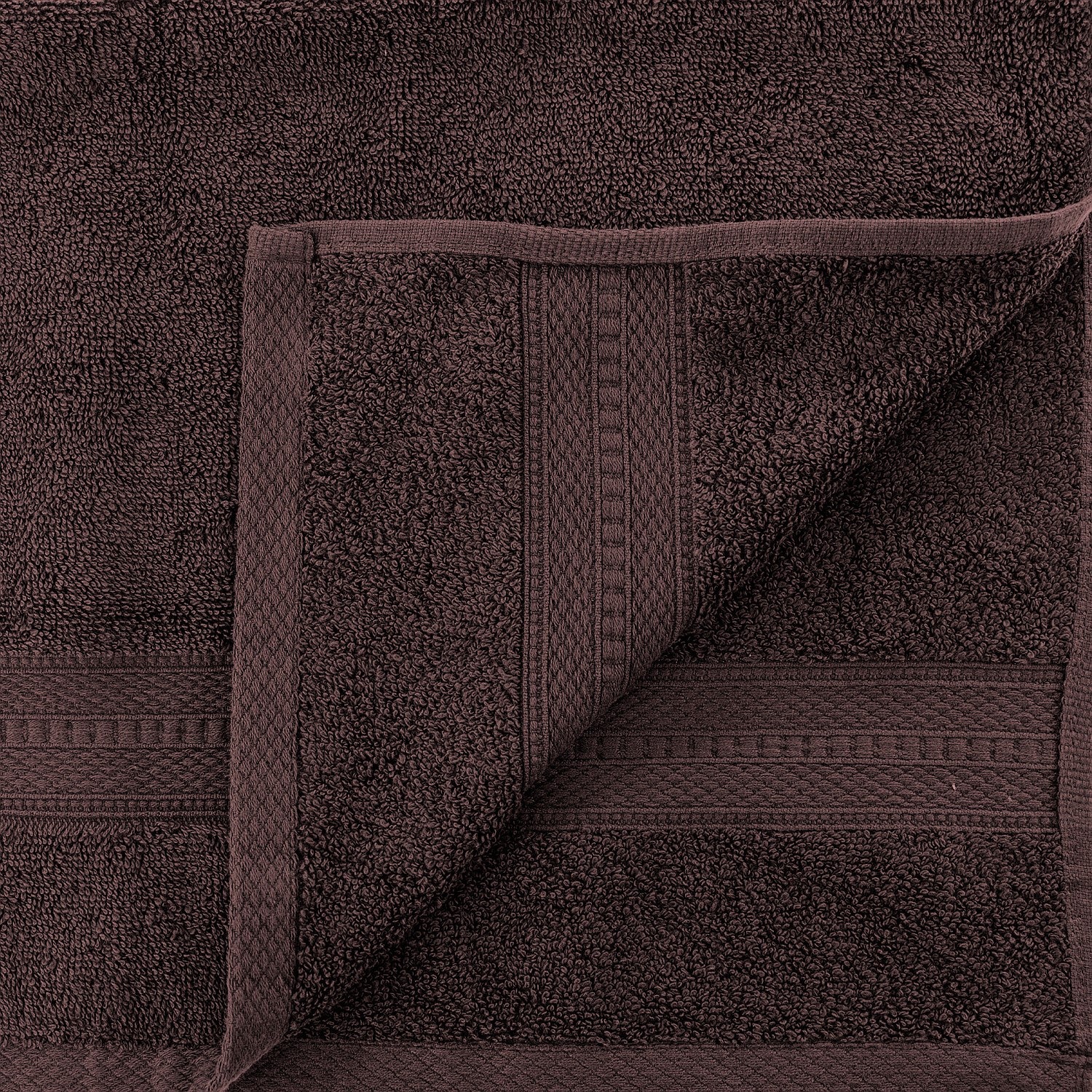 Brown towel with textured border and folded corner