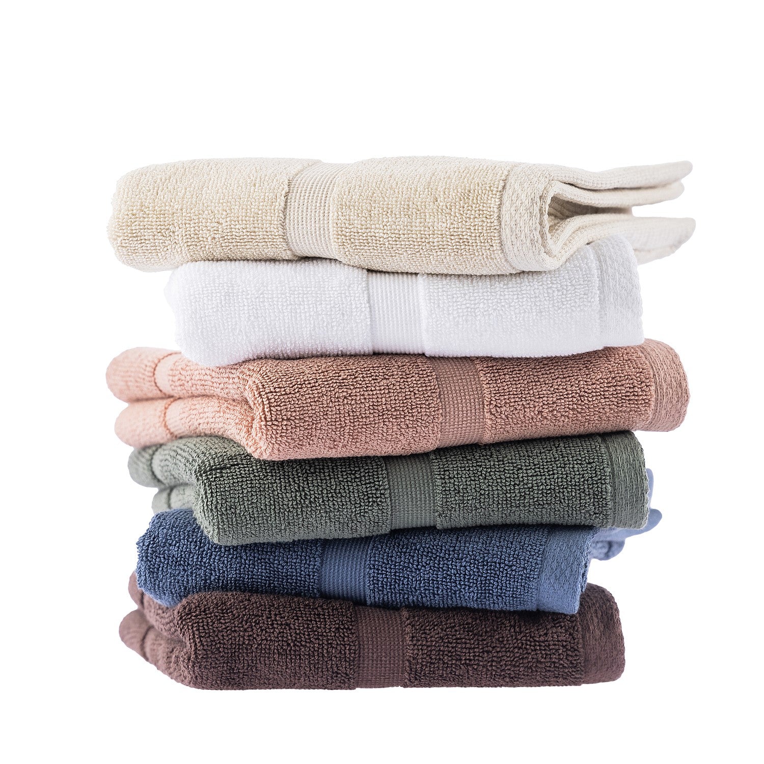 Stack of bath mats on a white background