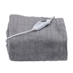 Gray electric blanket with a control panel on a white background