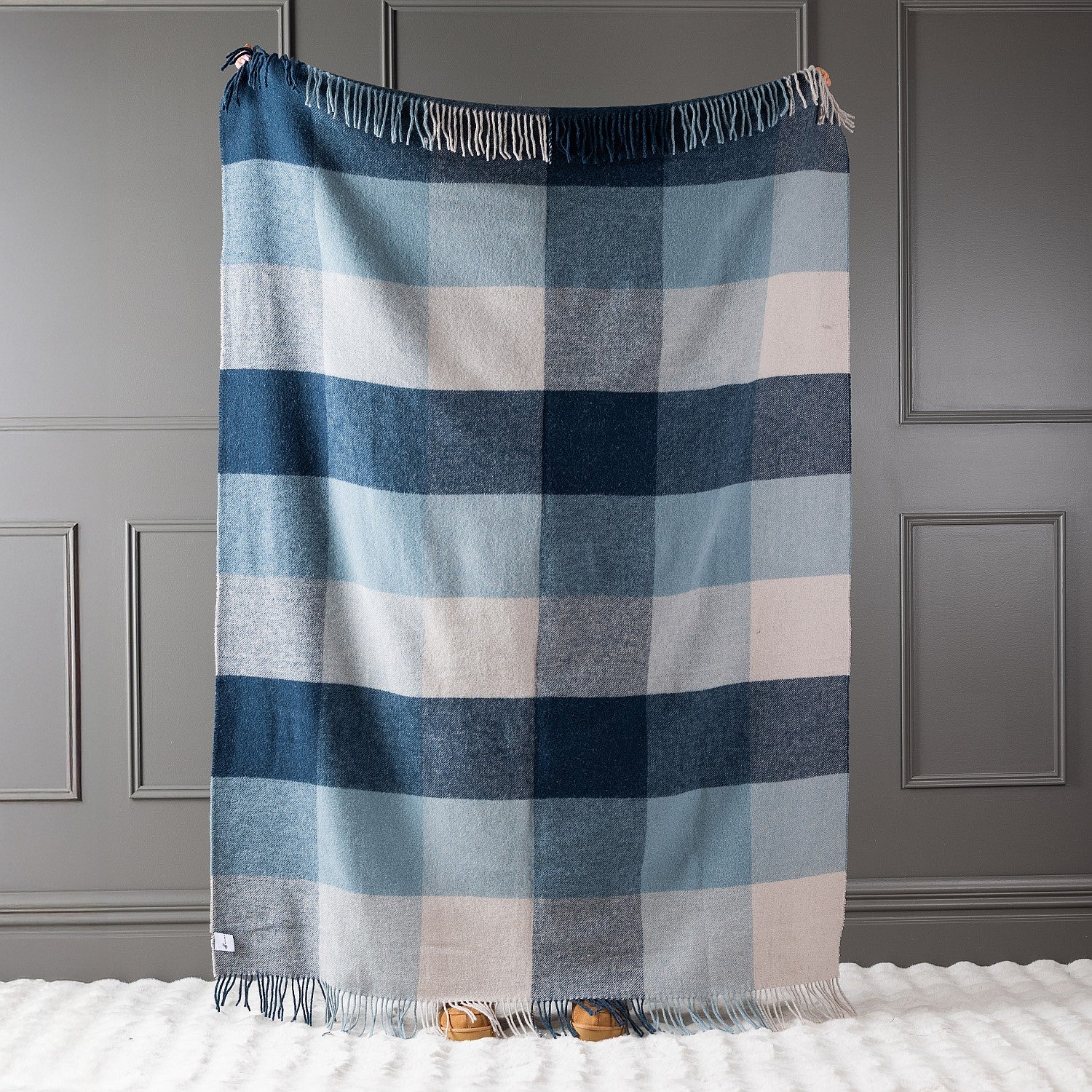 Woolrest New Zealand Wool Check Throw Blue