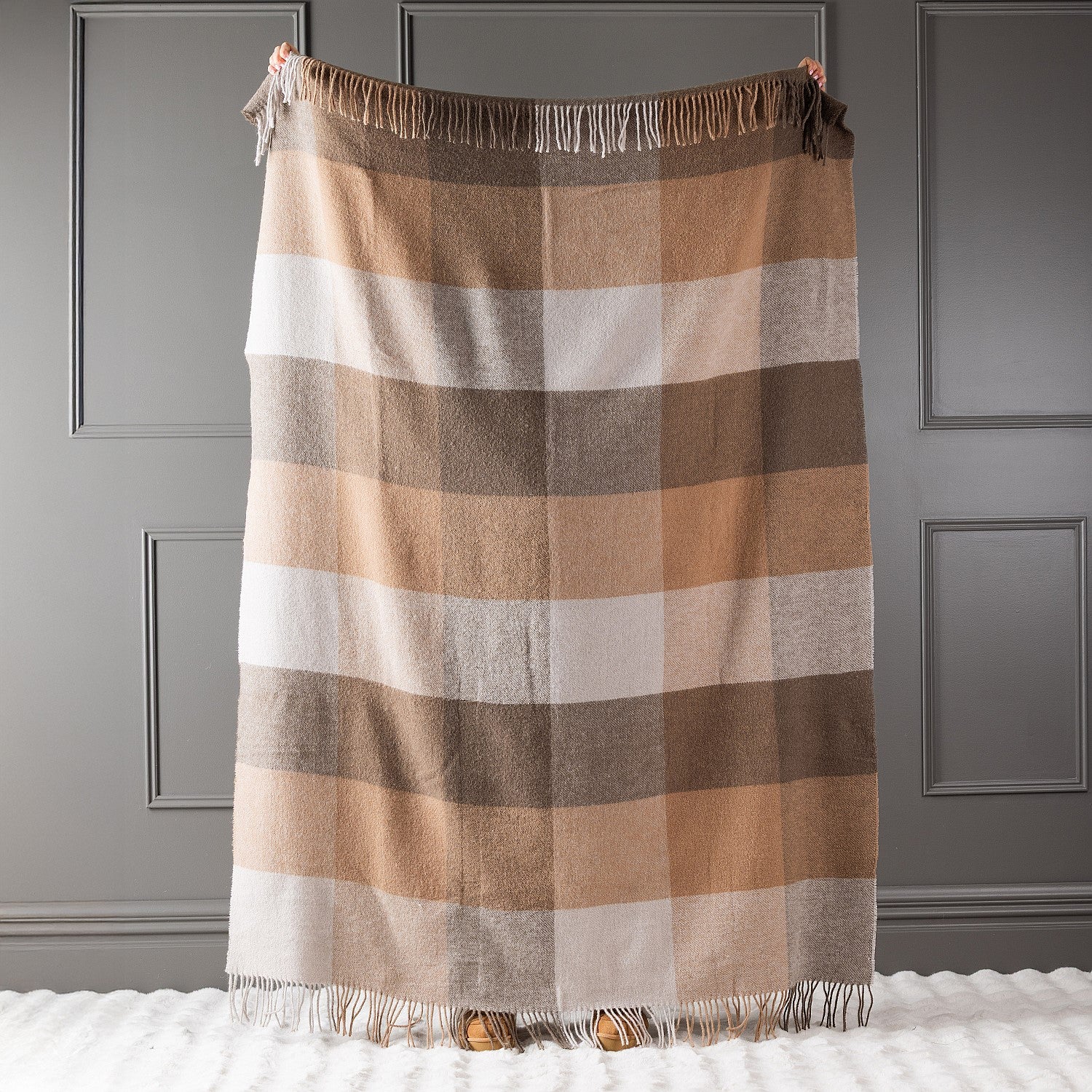 Woolrest New Zealand Wool Check Throw Beige & Chocolate