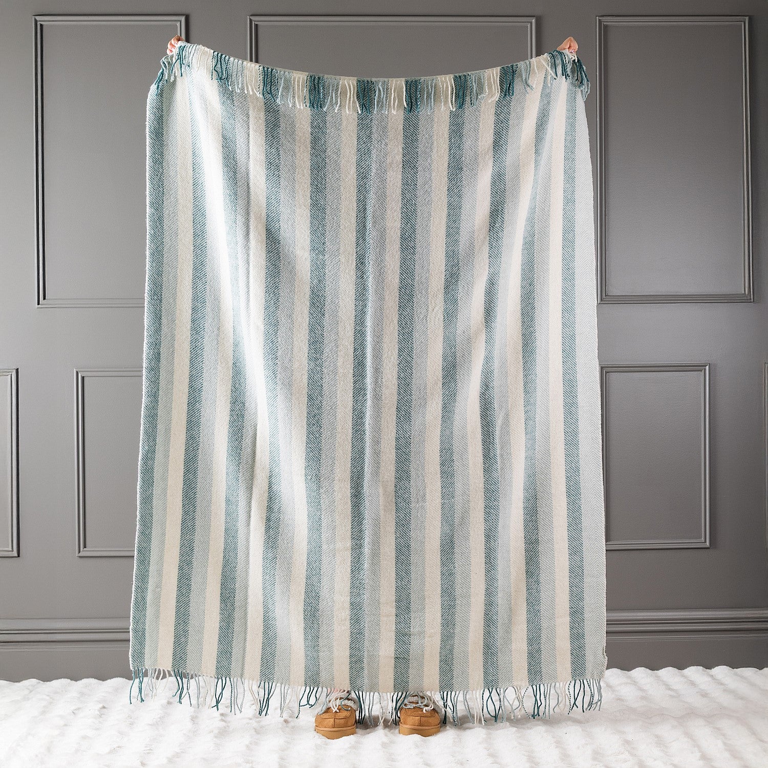 Woolrest New Zealand Wool Herringbone Stripe Throw Teal