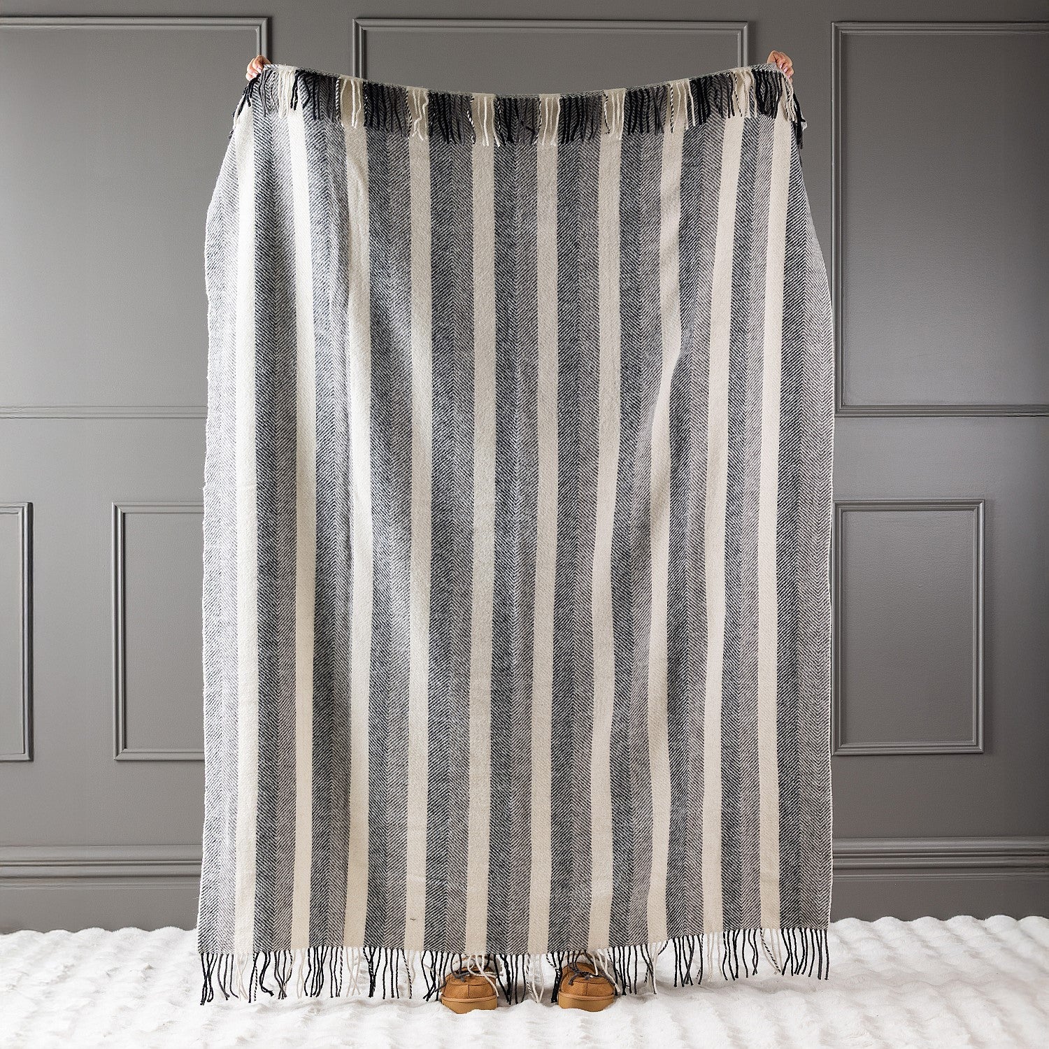 Woolrest New Zealand Wool Herringbone Stripe Throw Charcoal