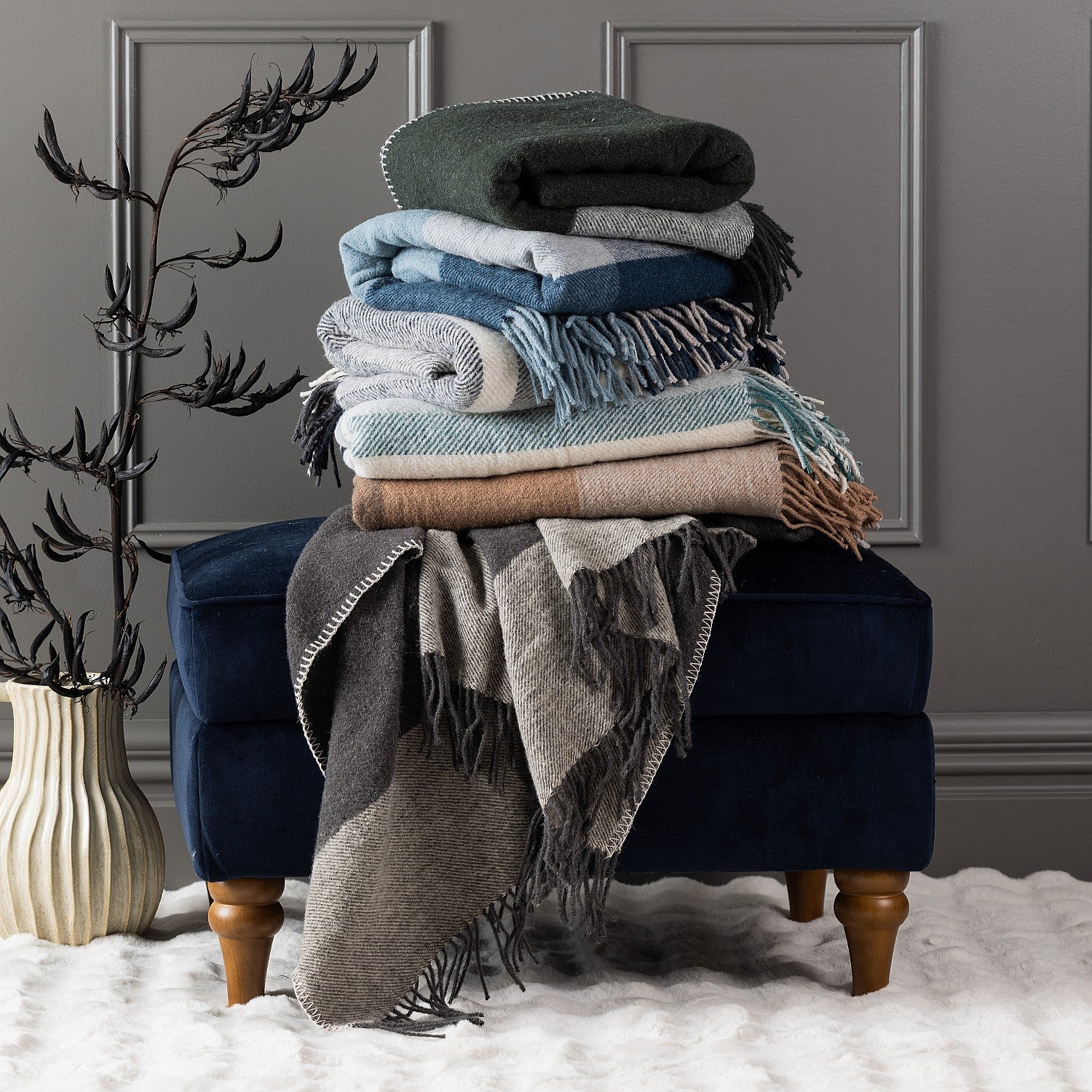 Woolrest New Zealand Wool Herringbone Stripe Throw Charcoal