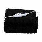 Black plush electric throw folded with a removable white LED controller on top.