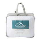 Cloud 9 Cluster Puff Mattress Topper White packaging with grey handles displayed on a white background