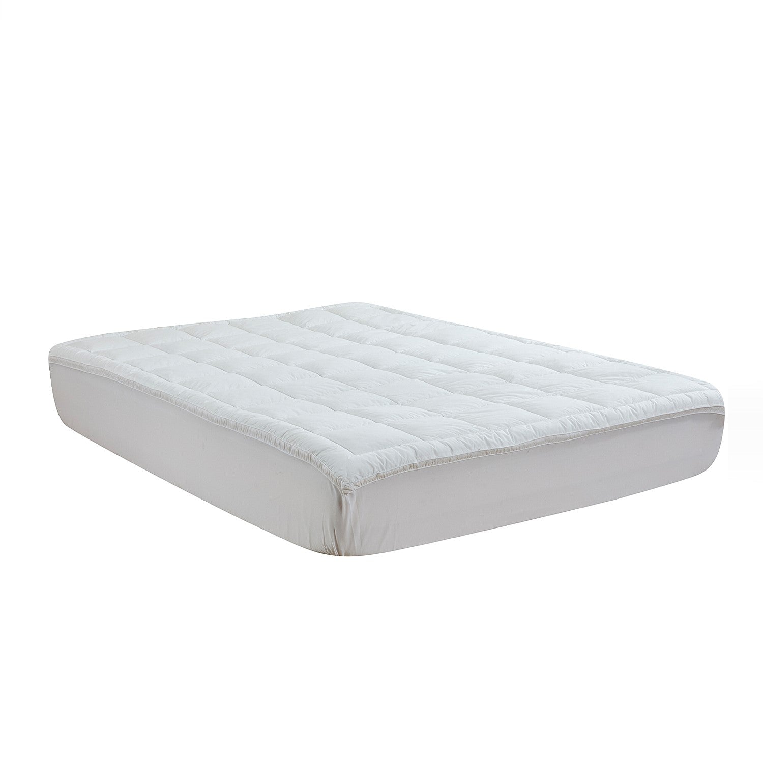 The Cluster Puff Mattress Topper on a Mattress displayed on a white background
