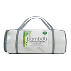 Bambou Mattress Topper packaging rolled up with grey straps