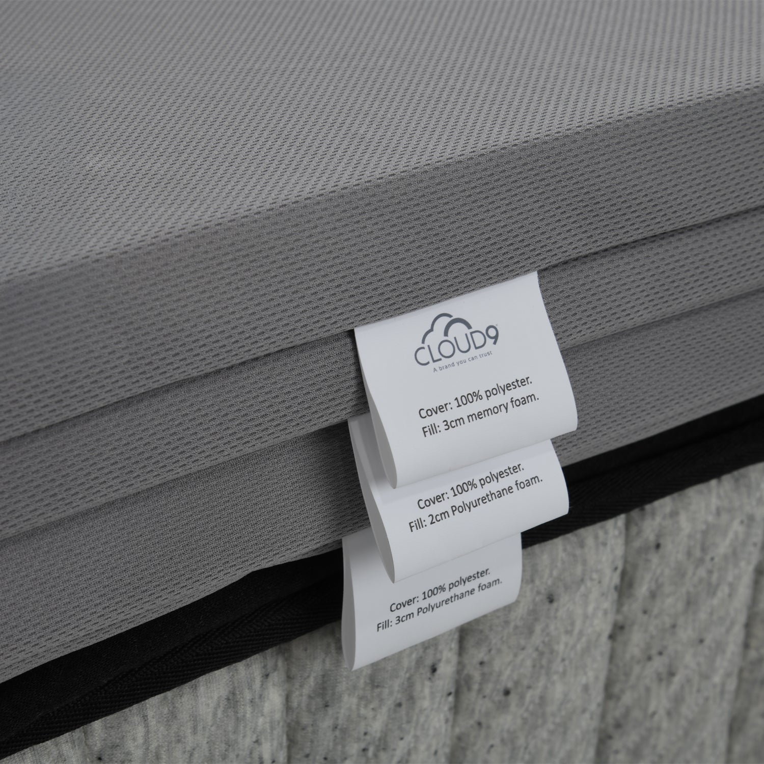 Close-up of the Cloud 9 Luxe Adjustable Mattress comfort layers featuring labelled removable foam inserts for personalised sleep support and adjustable comfort.