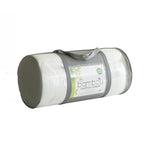 Bambou Memory Foam Mattress Topper with 10cm depth, rolled and packed in a clear carry bag with grey handles for convenient storage and transport.