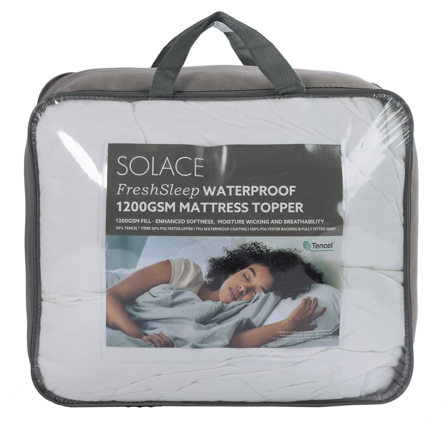 Solace FreshSleep Waterproof King Pillow Protector in white packaging with grey trim and front product label.