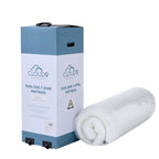 Cloud 9 Dual Side 7-Zone Mattress rolled and vacuum packed beside its branded transport box.