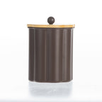 Gather Danni Canister in Cocoa featuring a fluted cylindrical design with the bamboo lid removed, highlighting the spacious interior and natural wood lid with matching round knob.
