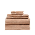 Design Plus Ivy Super Plush 650gsm Towel Pack in blush, featuring two bath towels, two hand towels and two face cloths neatly stacked.