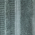 Close-up of the Home Co. Penny Self Stripe Face Cloth in seafoam, showing the soft textured cotton loops, raised stripe pattern and decorative border detail.