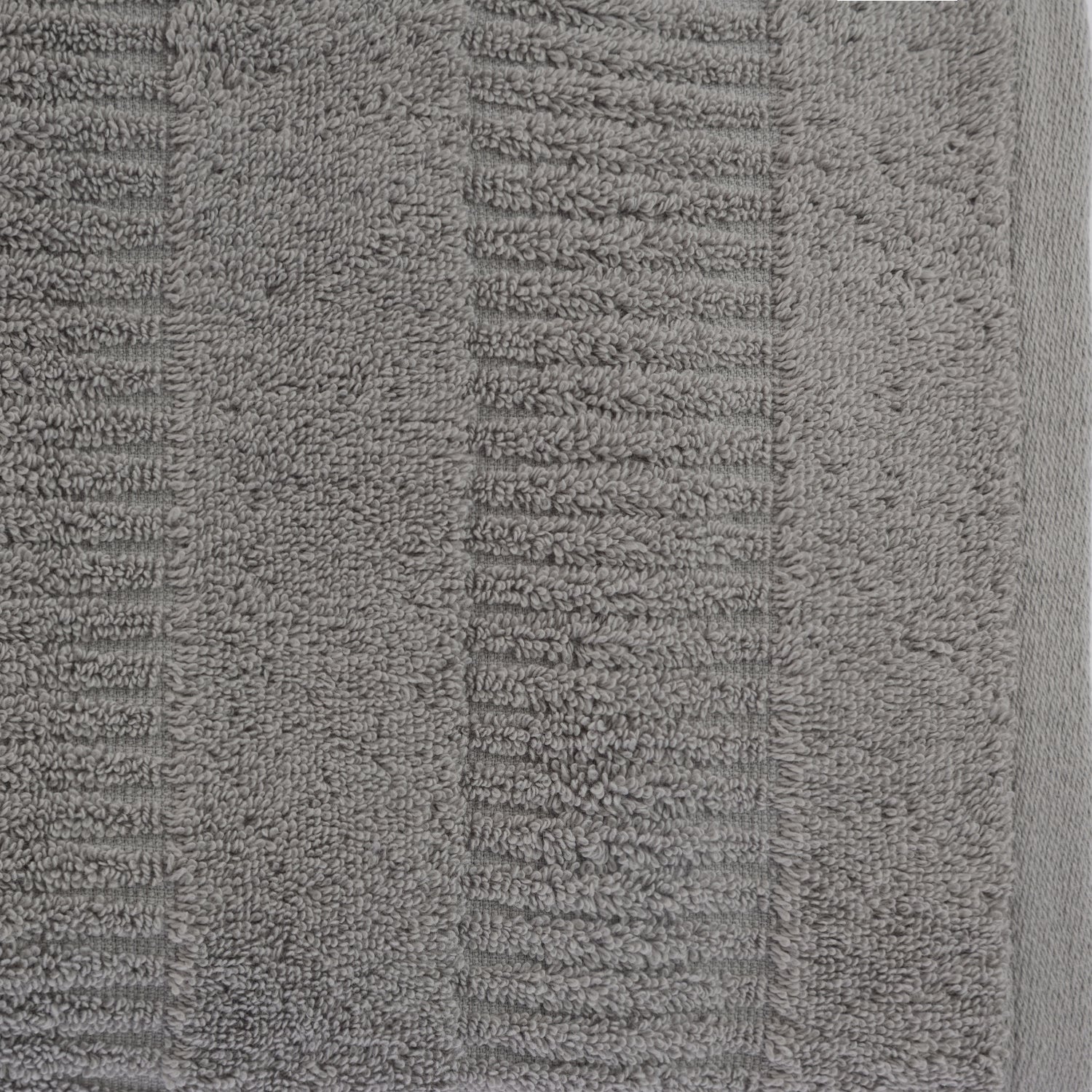 Close-up of a silver Design Republique Addison textured bath sheet showing the soft looped cotton pile and raised stripe detailing.