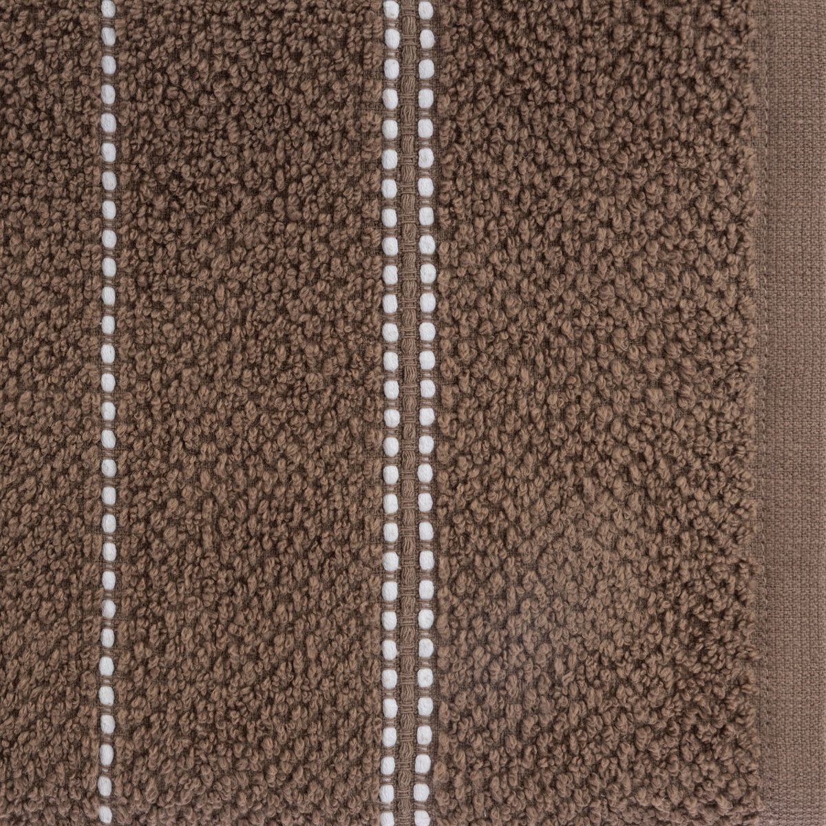 Home Co. Sara Stitch Bath Towel in Mocha, featuring a soft textured finish with white stitched stripe detailing.