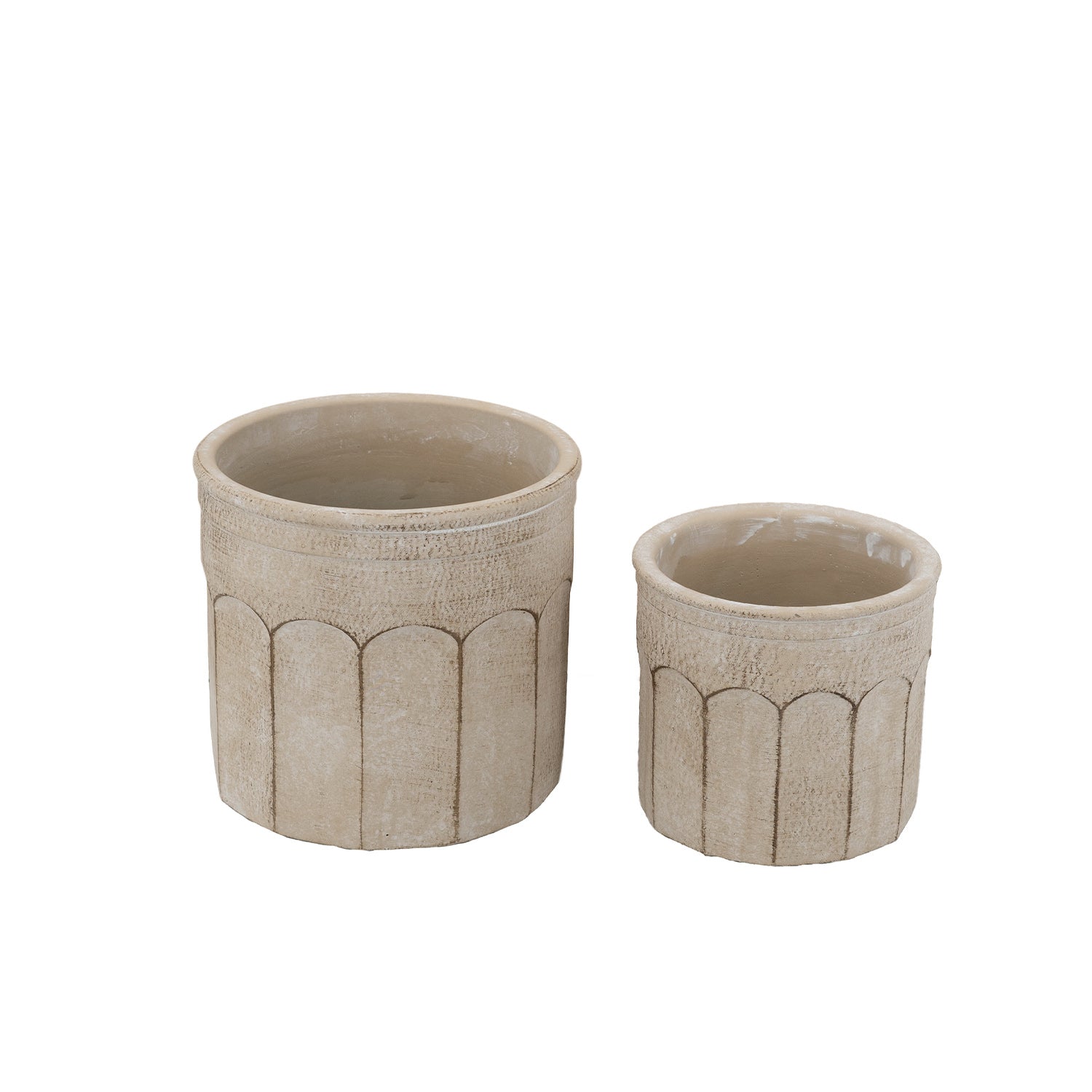 Cove Sandy Arch Set of 2 Planters featuring stone-look ceramic planters with an arched textured design.