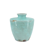 Gracious Living Candia Terracotta Vase featuring a seafoam blue crackle glaze with rustic distressed detailing.