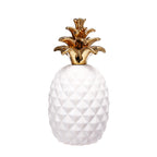 Design Republique Pippa Pineapple Décor Piece featuring a white textured pineapple body with a metallic gold leafy top.