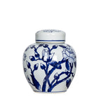 Gracious Living Magnolia Jar featuring a blue and white porcelain-style floral pattern with a matching lid.