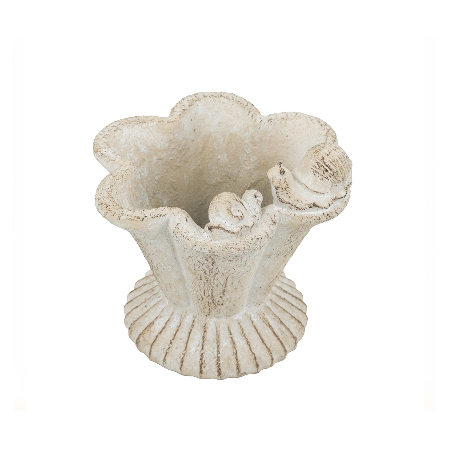 Design Republique Flower Planter Natural featuring a cream fluted planter with small snail detailing.