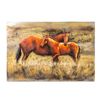 Design Plus Metal 3D Wall Art Horses featuring three warm-toned horses standing together in a grassy landscape.
