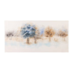 Design Plus Canvas Treescape Wall Art featuring a soft watercolour-style landscape with blue, beige and brown trees.