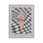 Marlo Sprinkles & Ice Cream Wall Art in Multi Coloured, featuring a sprinkle-covered ice cream cone against a black and white checkerboard design in a natural-look frame.