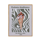 Marlo La Dolce Vita Wall Art in Multi Coloured, featuring a decorated ice cream cone against a wavy black and white background with “Gelato italiano” and “la dolce vita 1968” text.