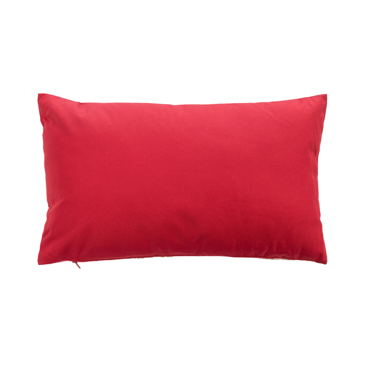 An outdoor breakfast cushion reverse featuring a plain red hue, shown against a plain white studio backdrop.