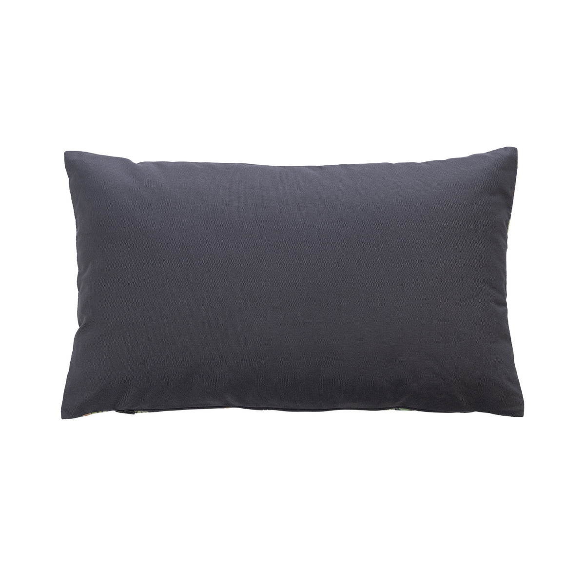 An outdoor breakfast cushion reverse featuring a plain dark charcoal hue, shown against a plain white studio backdrop.