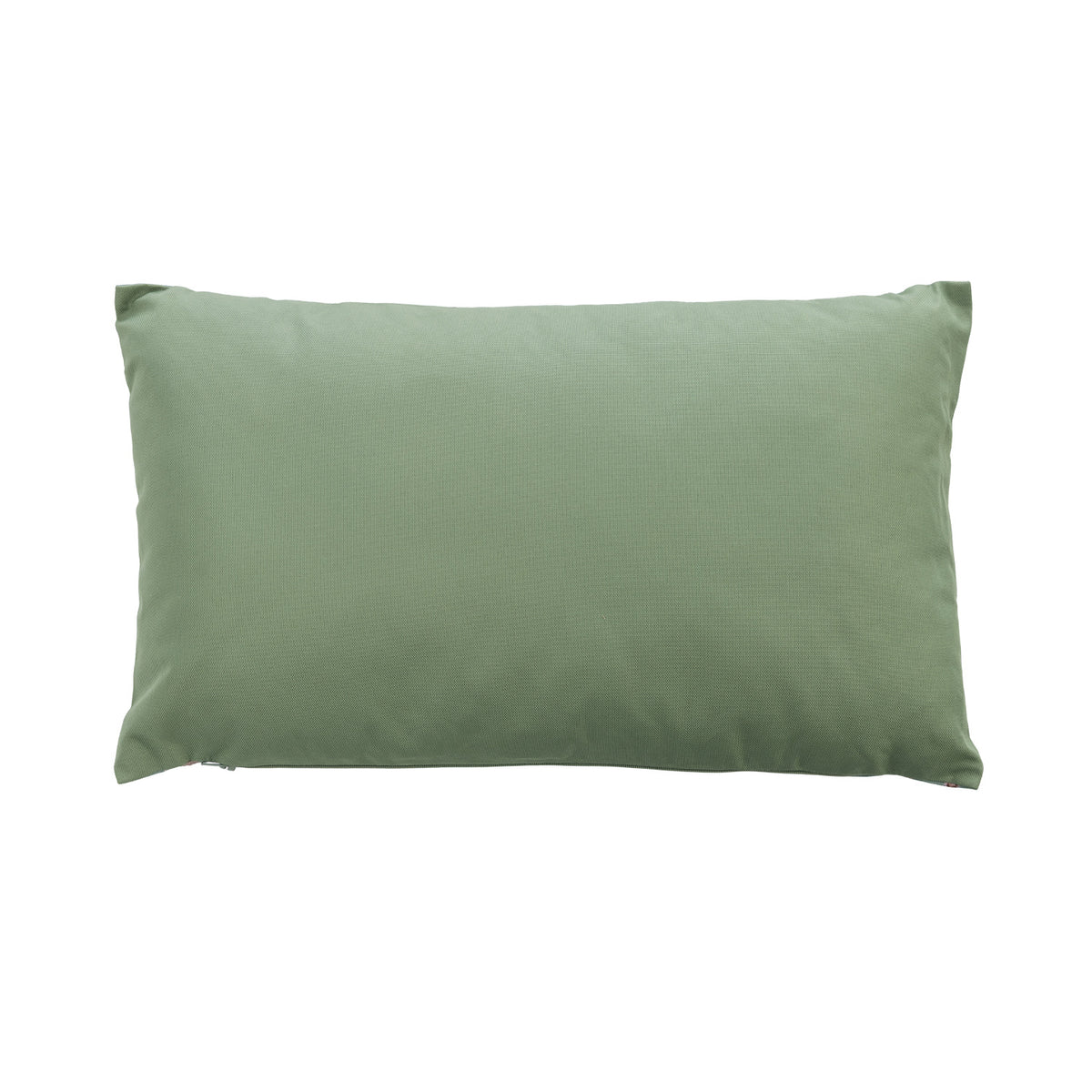 An outdoor breakfast cushion reverse featuring a plain soft green hue, shown against a plain white studio backdrop.