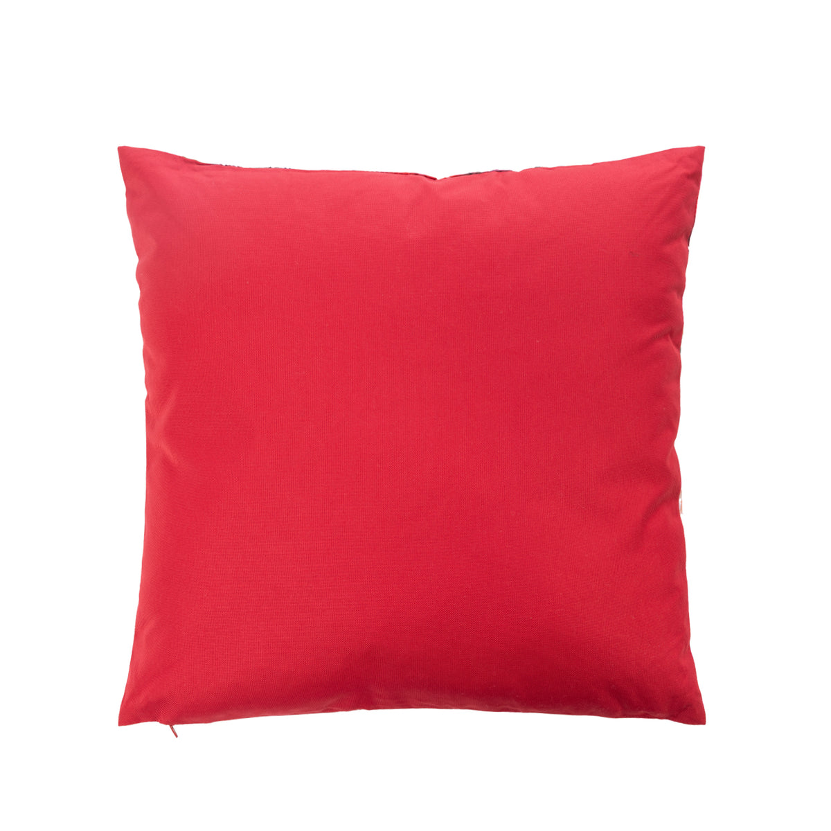 An outdoor cushion reverse featuring a plain red hue, shown against a plain white studio backdrop.