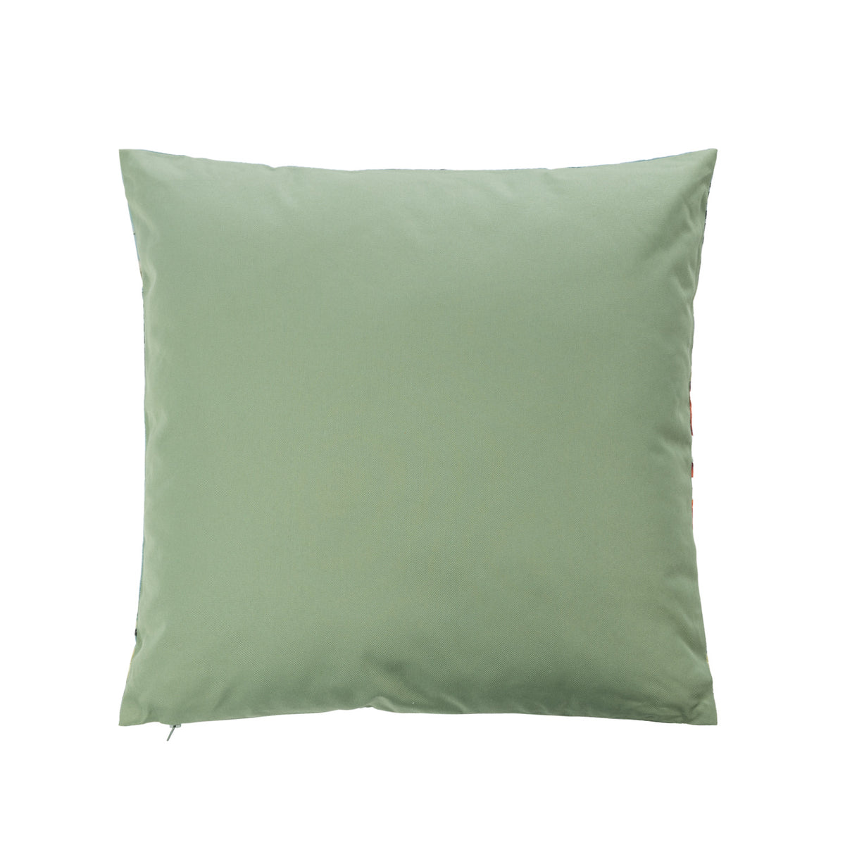 An outdoor cushion reverse featuring a plain green hue, shown against a plain white studio backdrop.