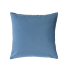 A blue outdoor cushion with a thin white piped edge, shown against a plain white background.