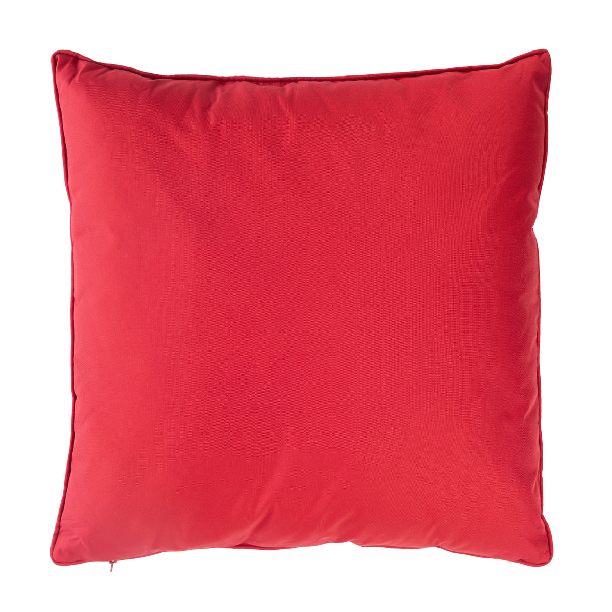 A plain reverse of a red outdoor euro cushion with piped edges, shown against a plain white background.