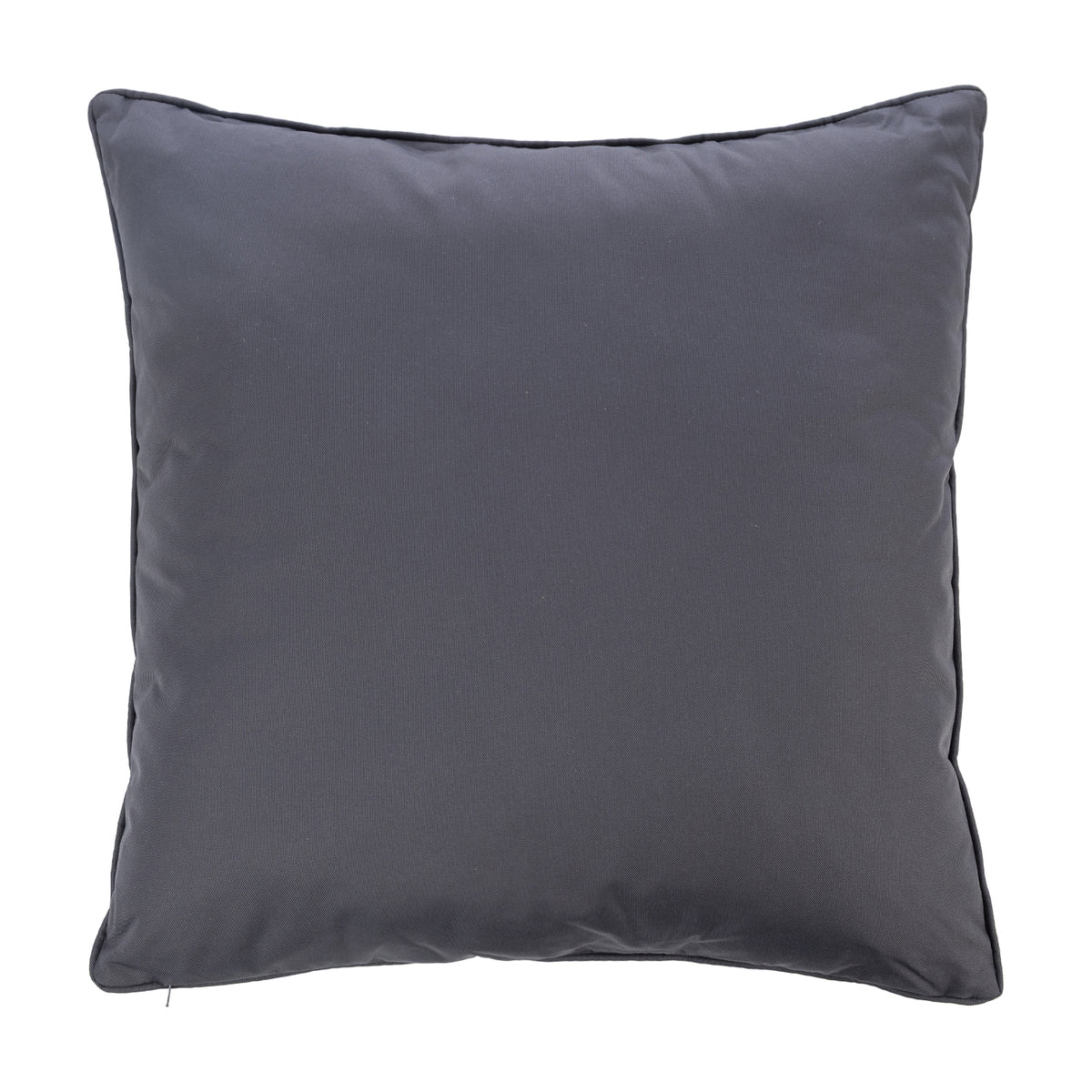 A plain reverse of a dark grey outdoor euro cushion with piped edges, shown against a plain white background.