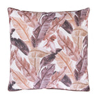 An outdoor euro cushion featuring a mocha and white tropical banana leaf pattern, shown against a plain white background.
