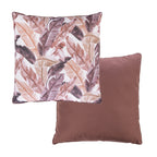 An outdoor euro cushion featuring a  mocha leaf print on a light background with a plain solid mocha reverse.