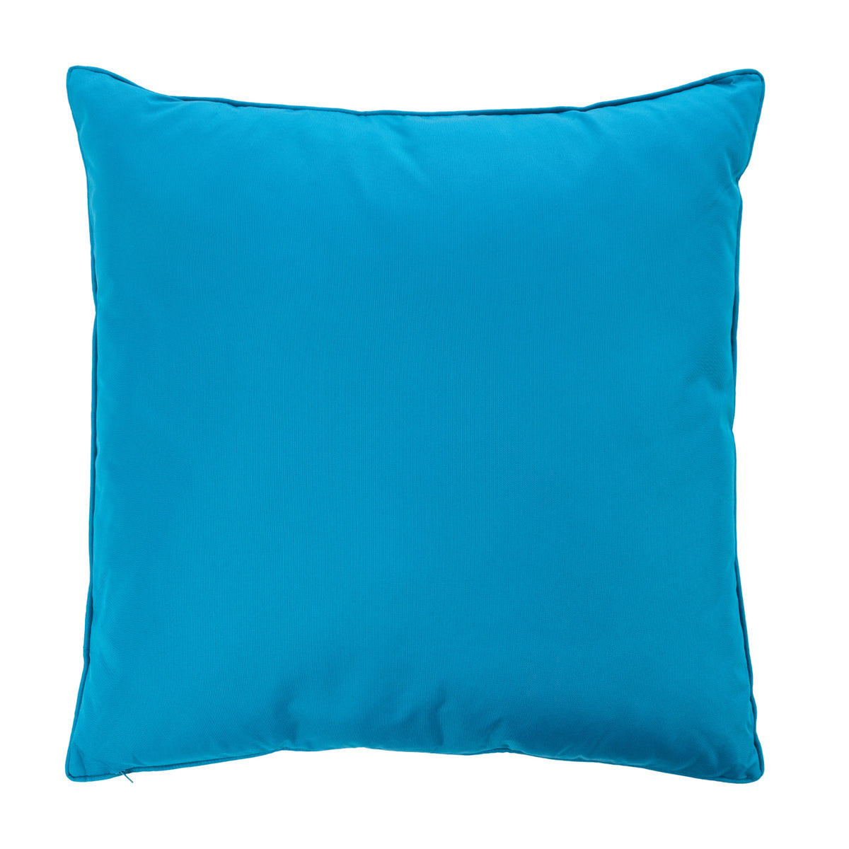 A plain reverse of a blue outdoor euro cushion with piped edges, shown against a plain white background.