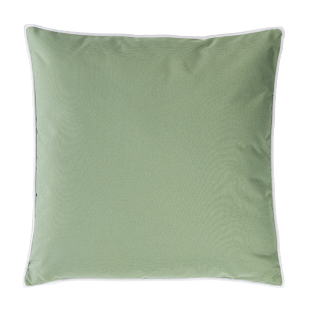 A green outdoor Euro cushion with a thin white piped edge, shown against a plain white background.