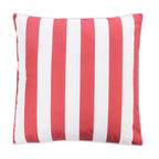 A square outdoor euro cushion featuring vertical stripes in red and white, shown against a plain white background.