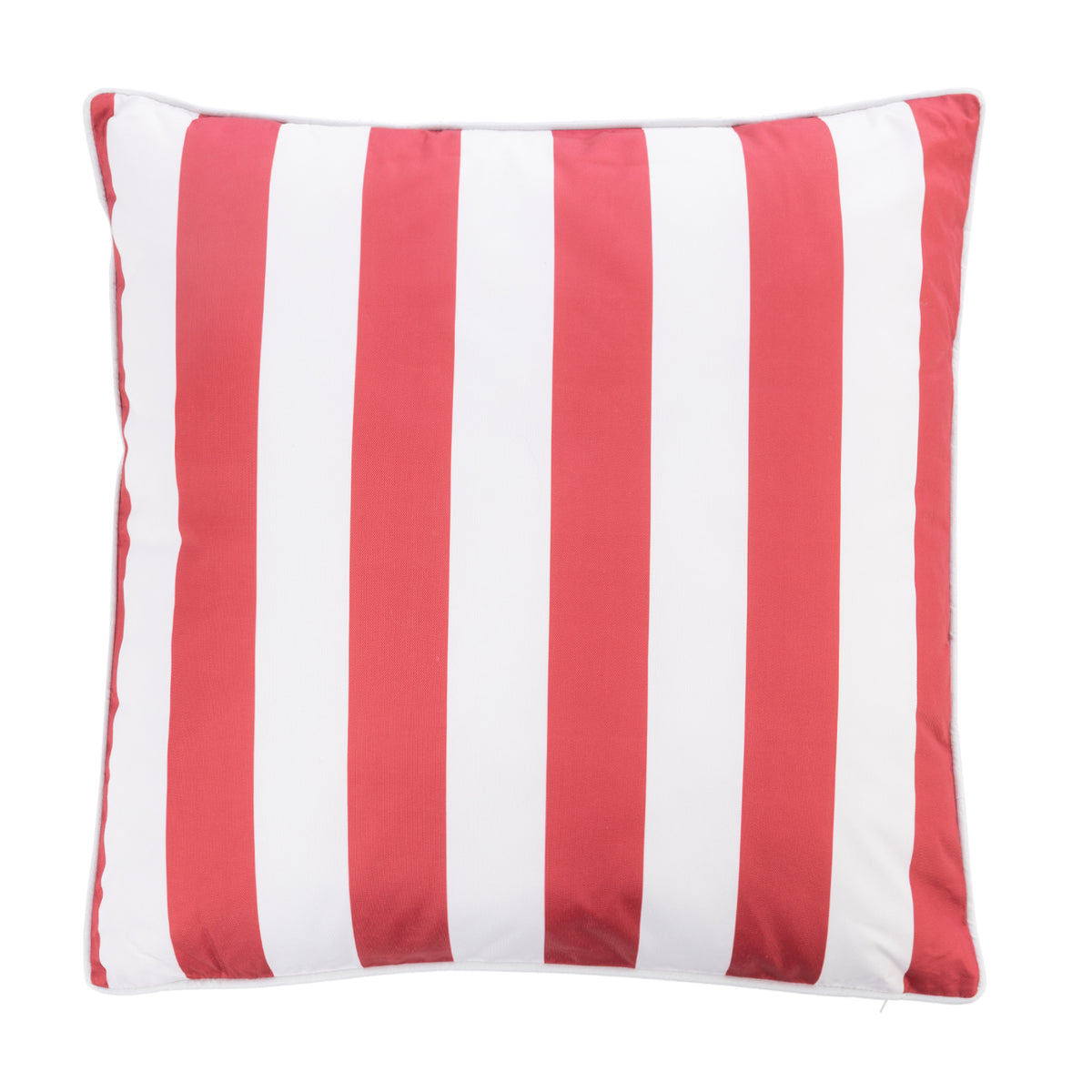 A square outdoor euro cushion featuring vertical stripes in red and white, shown against a plain white background.